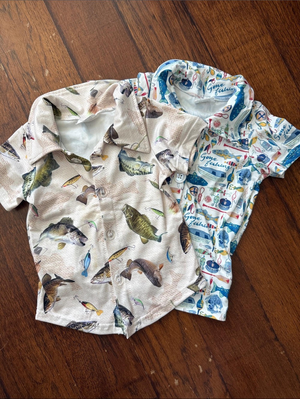 Bundle of Baby Boys Short-Sleeve Fishing Shirt - Blue/Beige